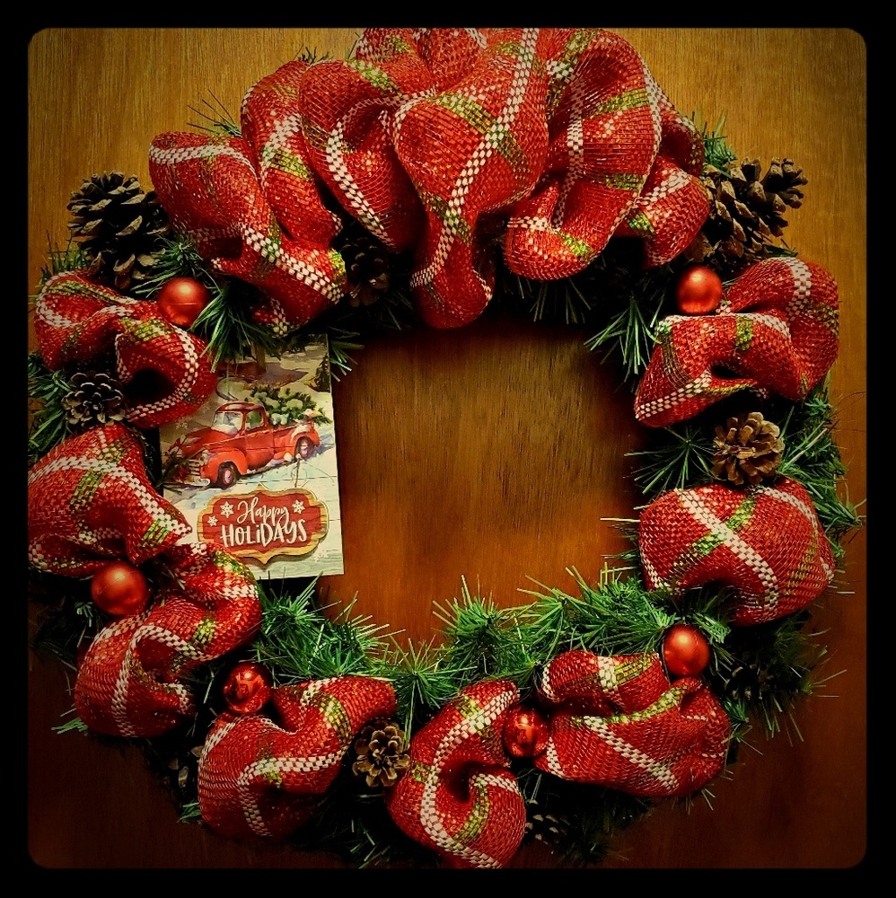 Ooak holiday wreath with wooden sign